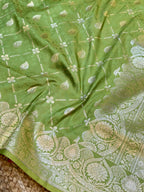 Pista Green Banarasi Soft Mashru Silk Partywear Saree