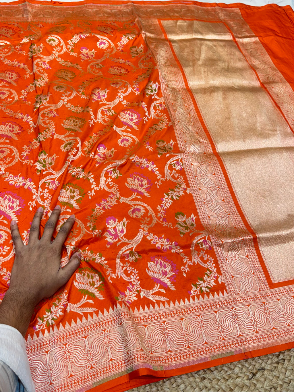 Fanta Orange 100% Pure Banarasi Katan Silk Meenakari Saree