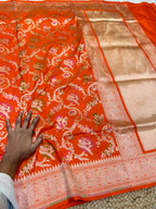 Fanta Orange 100% Pure Banarasi Katan Silk Meenakari Saree