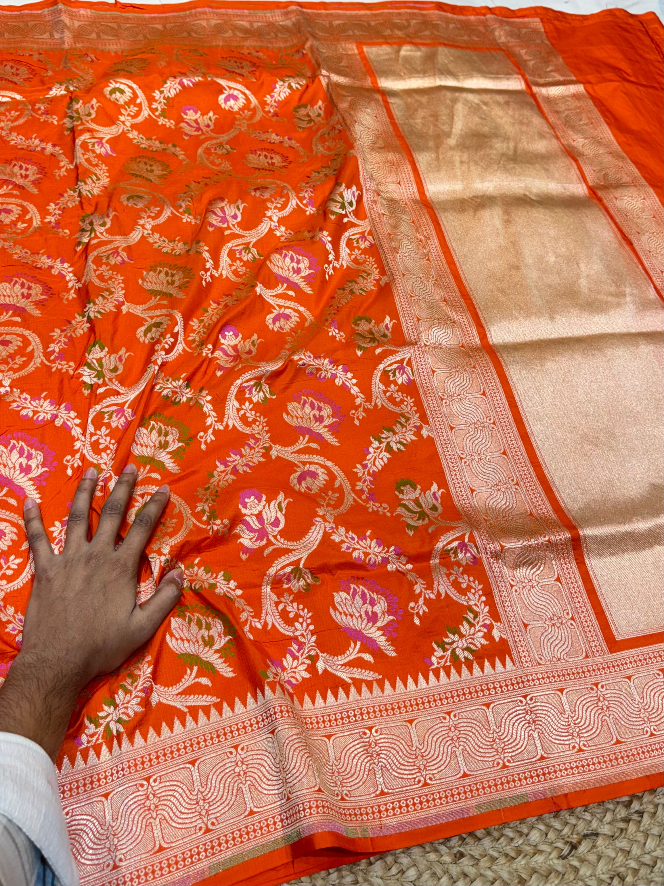 Fanta Orange 100% Pure Banarasi Katan Silk Meenakari Saree