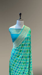 Sea Green 100% Pure Banarasi Khaddi Georgette RANGKAAT Saree