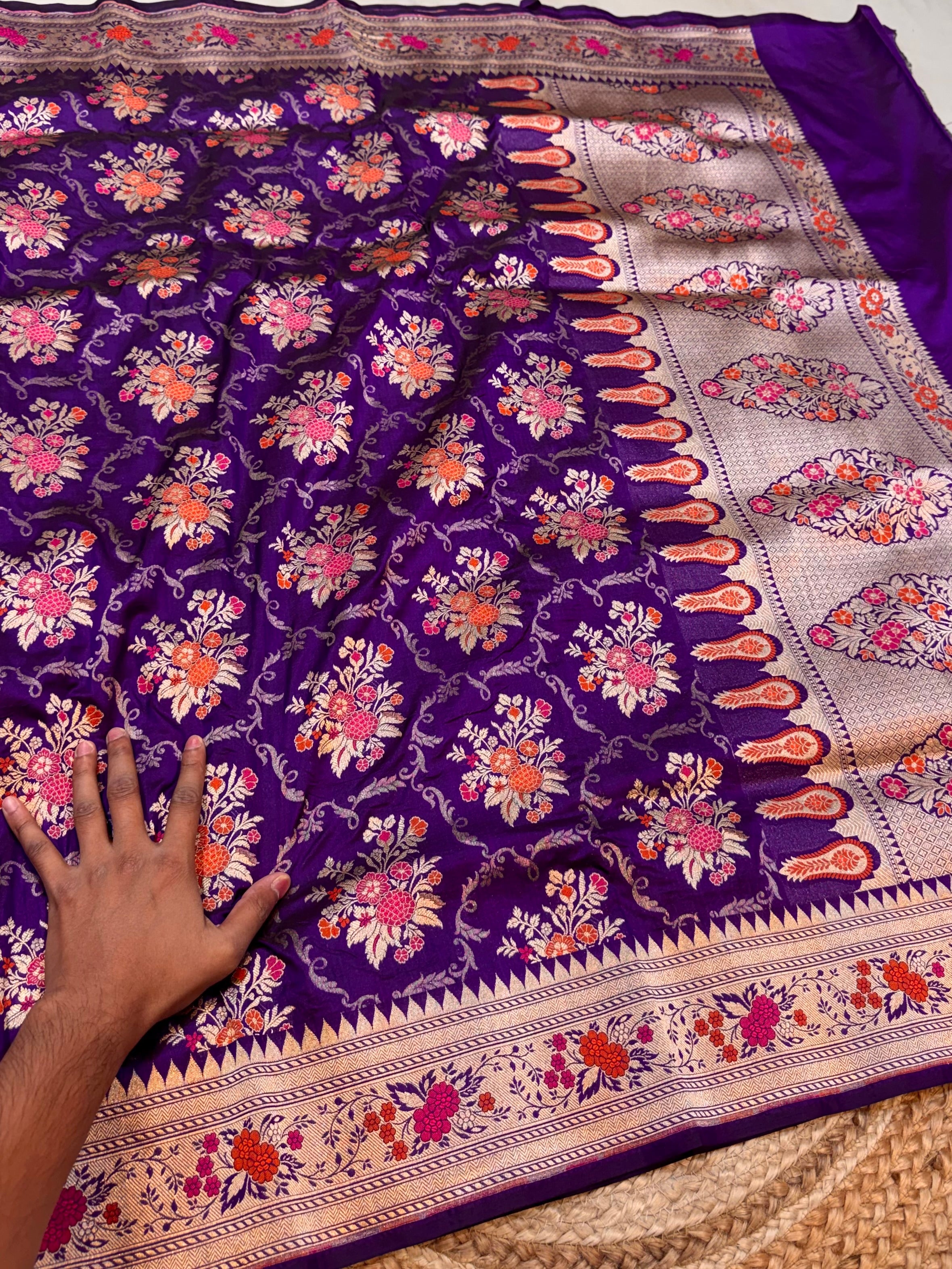 Violet Purple 100% Pure Banarasi Katan Silk Meenakari Saree