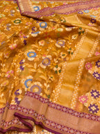 Musturd Yellow 100% Pure Ektara Banarasi Kora Jamdani Saree