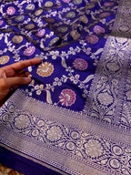 Prebook | Royal Blue 100% Pure Banarasi Katan Silk Meenakari Saree