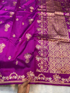 Purple 100% Pure Banaras Katan Silk Handloom Handwoven Pattu Saree