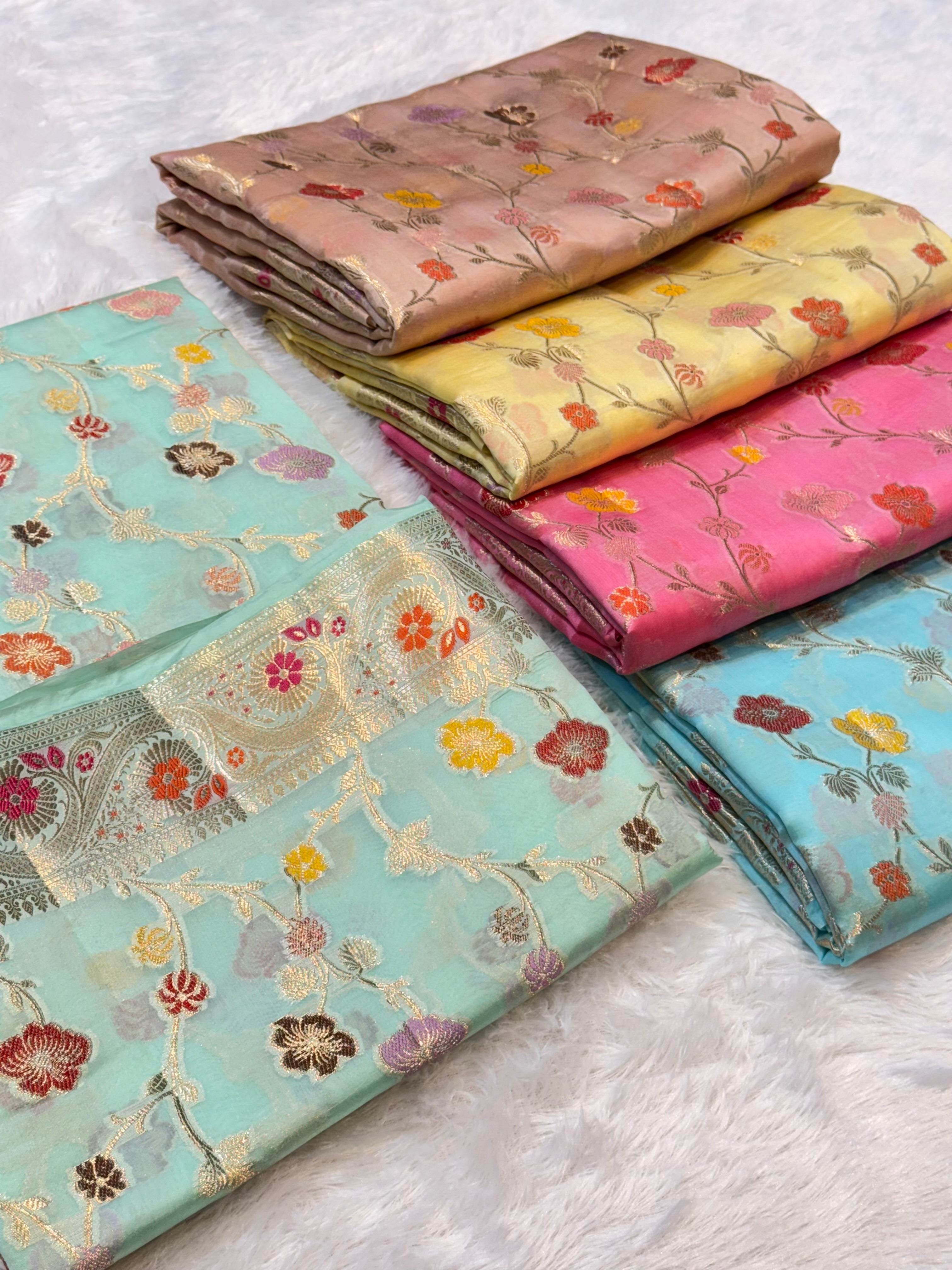 Sea Green 100% Pure Banarasi Raw Mango Silk Saree