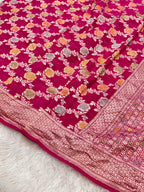 Rani Pink 100% Pure Banarasi Khaddi Georgette Meenakari Saree
