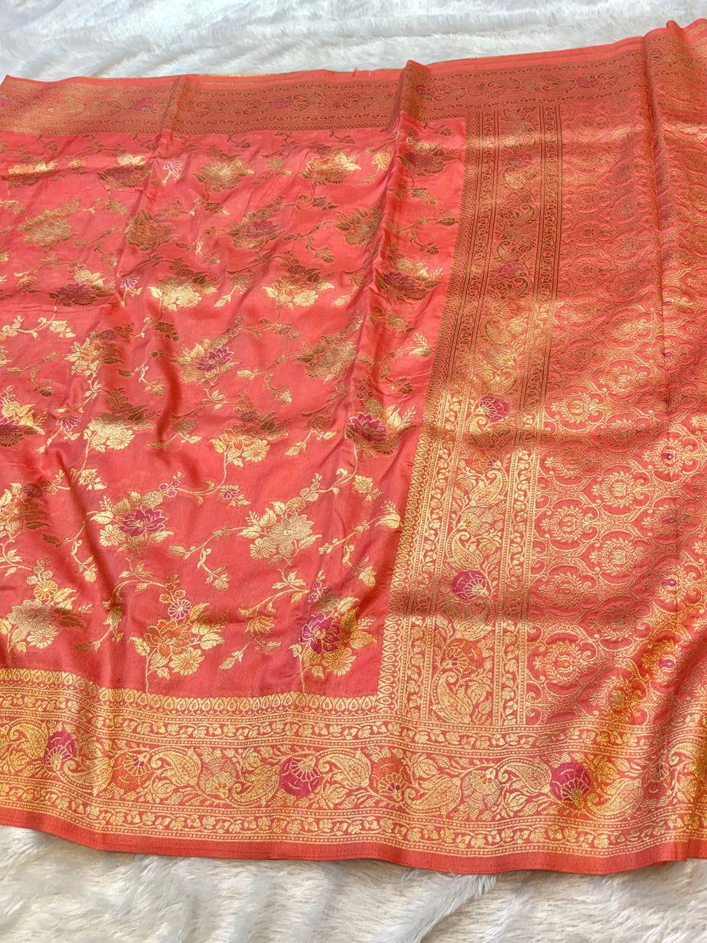Peach Banarasi SemiKatan Silk Partywear Saree