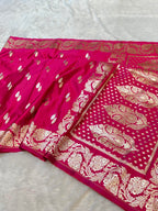 Rani Pink Banarasi Soft Meenakari Mashru Silk Partywear Saree