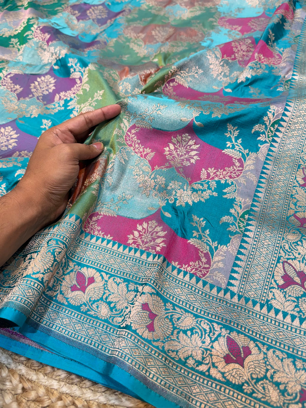 Sea Blue 100% Exclusive Pure Banaras Katan Silk Rangkaat Saree