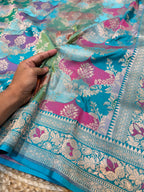 Sea Blue 100% Exclusive Pure Banaras Katan Silk Rangkaat Saree