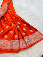 Fanta orange Banarasi Soft Mashru Silk Partywear Saree