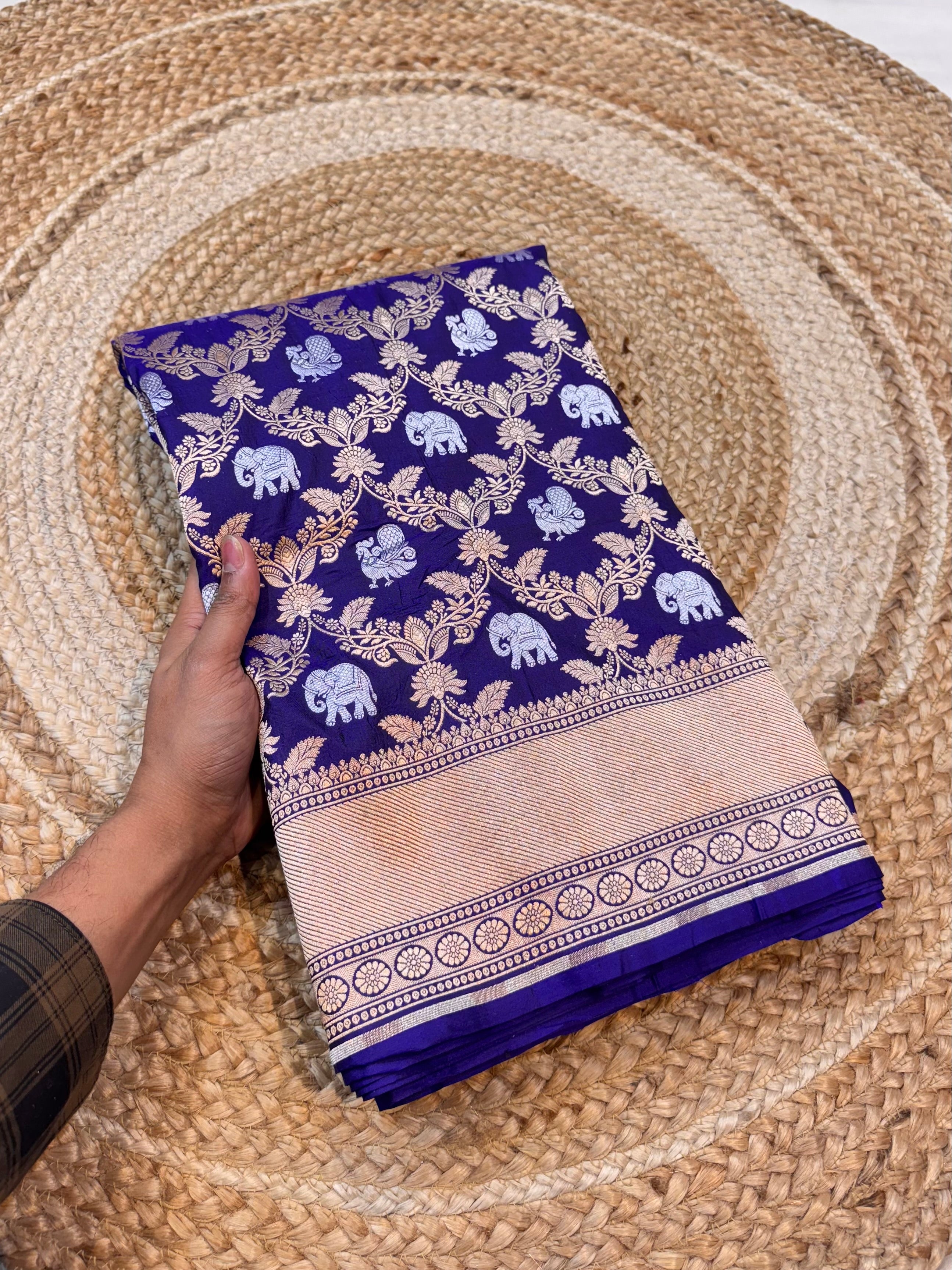 Royal Blue100% Pure Banarasi Katan Silk Meenakari Saree