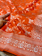 Prebook | Fanta Orange 100% Pure Banarasi Katan Silk Meenakari Saree