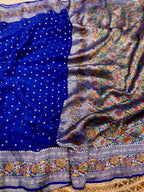 Royal Blue 100% Pure Banarasi Khaddi Georgette Meenakari Saree