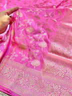 Baby Pink 100% Pure Banarasi Katan Silk Saree