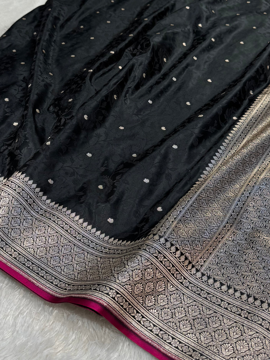 Black Banarasi Soft Mashru Silk Partywear Saree