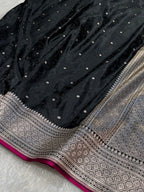 Black Banarasi Soft Mashru Silk Partywear Saree