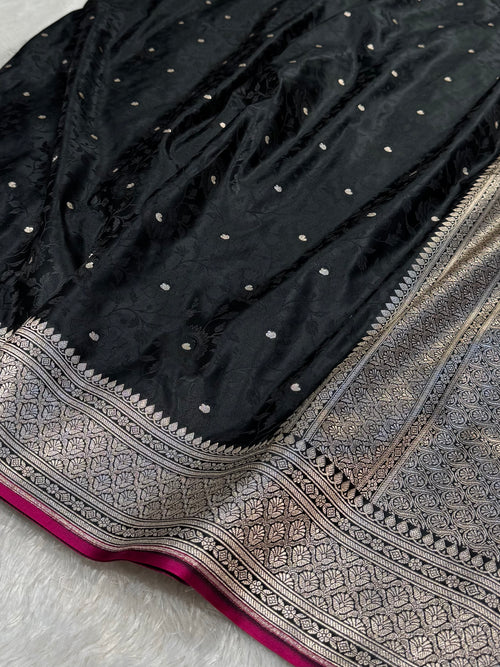 Black Banarasi Soft Mashru Silk Partywear Saree