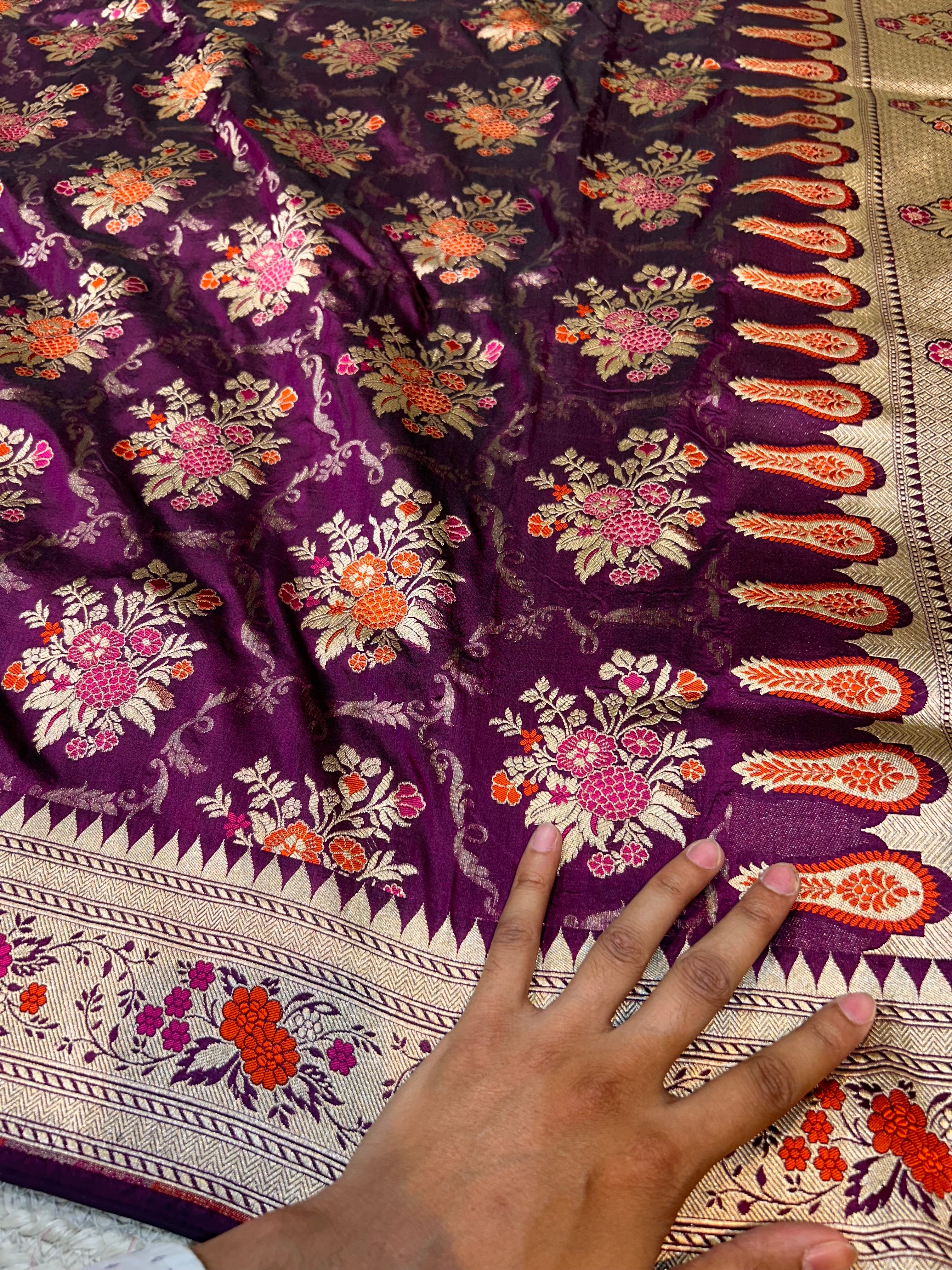 Prebook | Wine Purple 100% Pure Banarasi Katan Silk Meenakari Saree