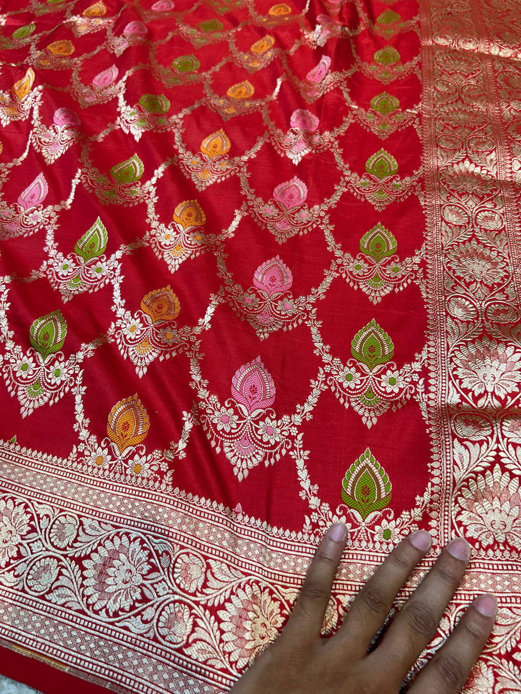 Red 100% Pure Banarasi Katan Silk Meenakari Saree