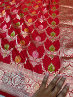 Red 100% Pure Banarasi Katan Silk Meenakari Saree