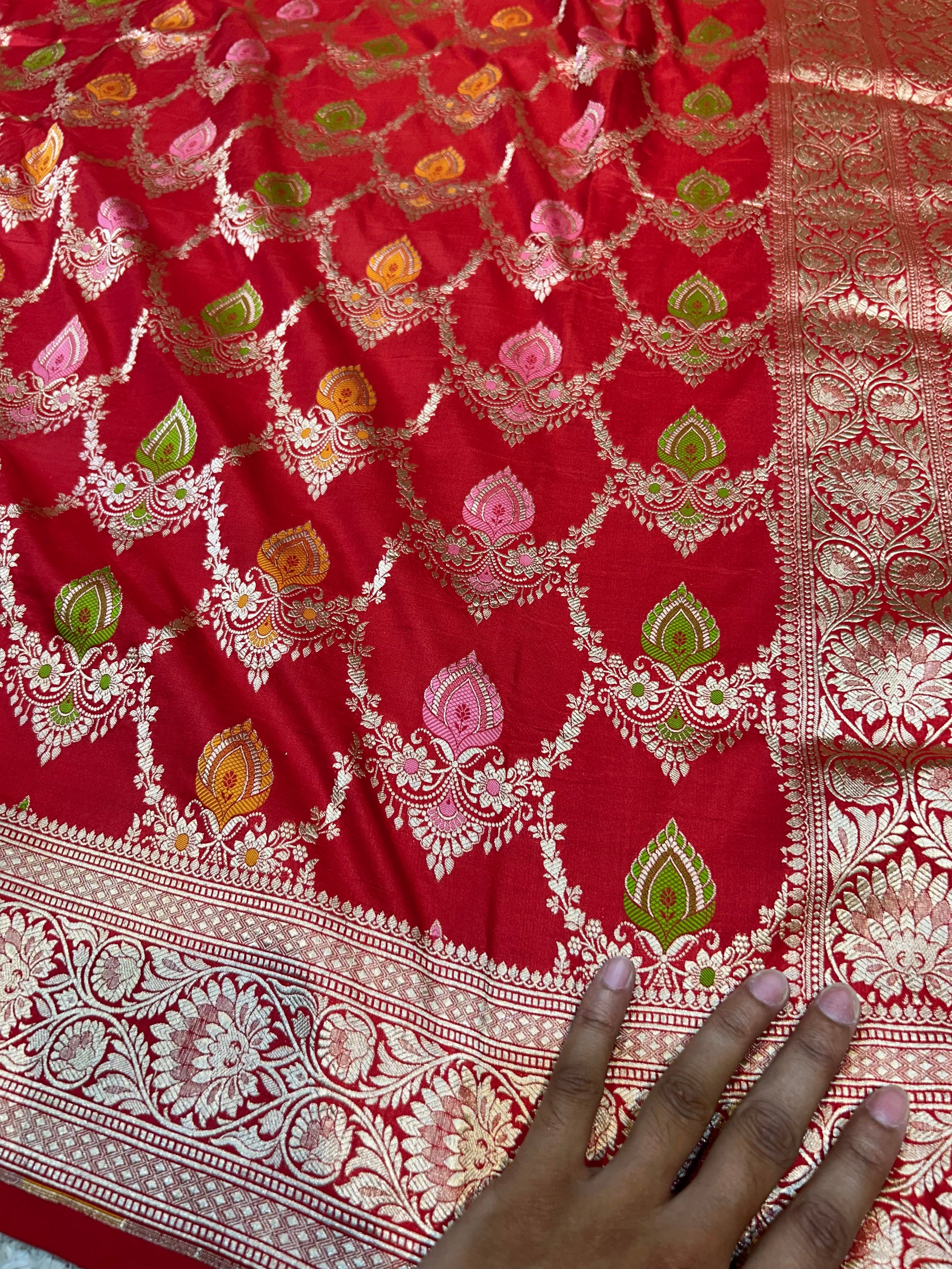 Red 100% Pure Banarasi Katan Silk Meenakari Saree
