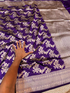 Violet Purple 100% Pure Banarasi Katan Silk Saree