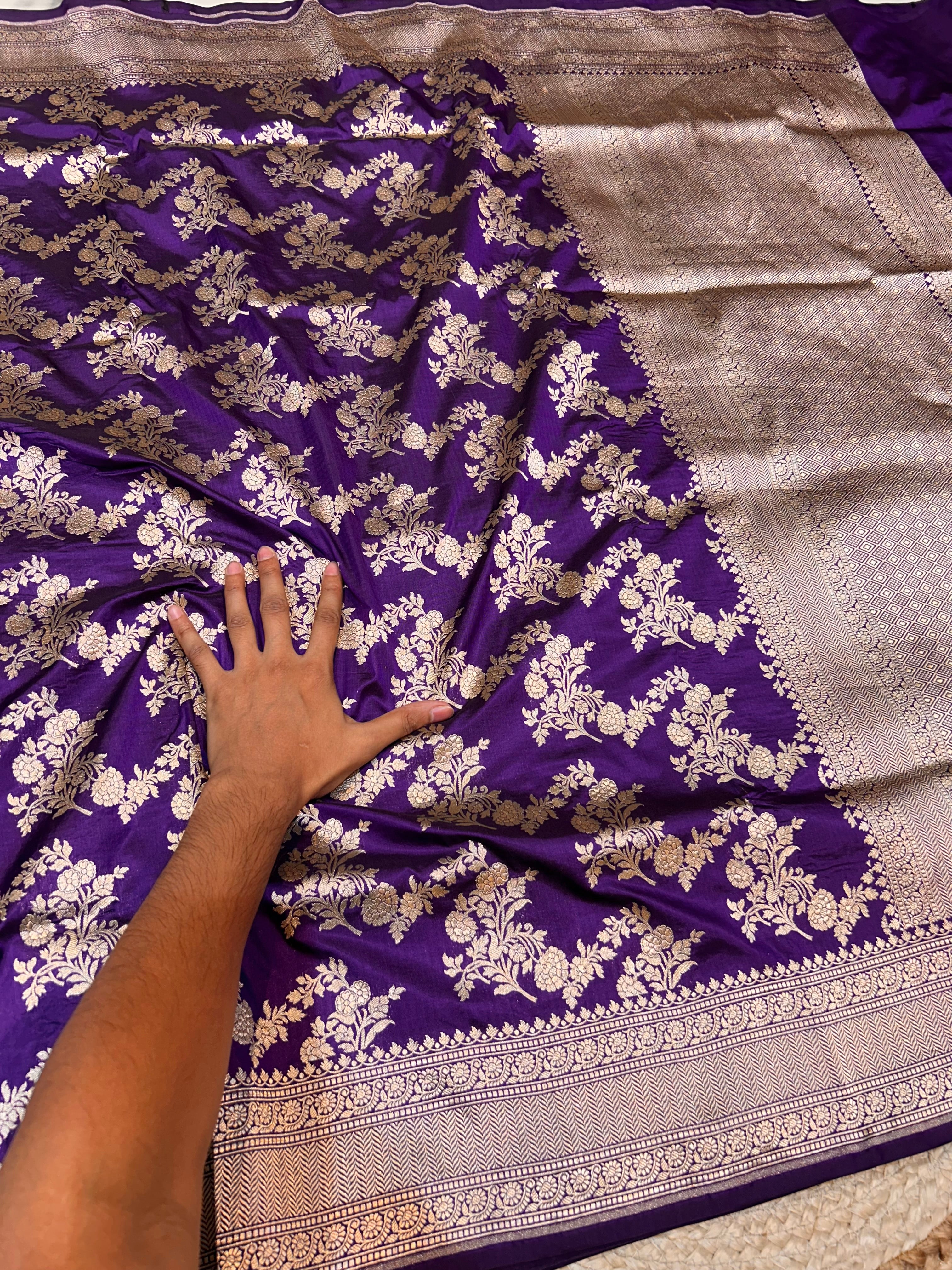 Violet Purple 100% Pure Banarasi Katan Silk Saree