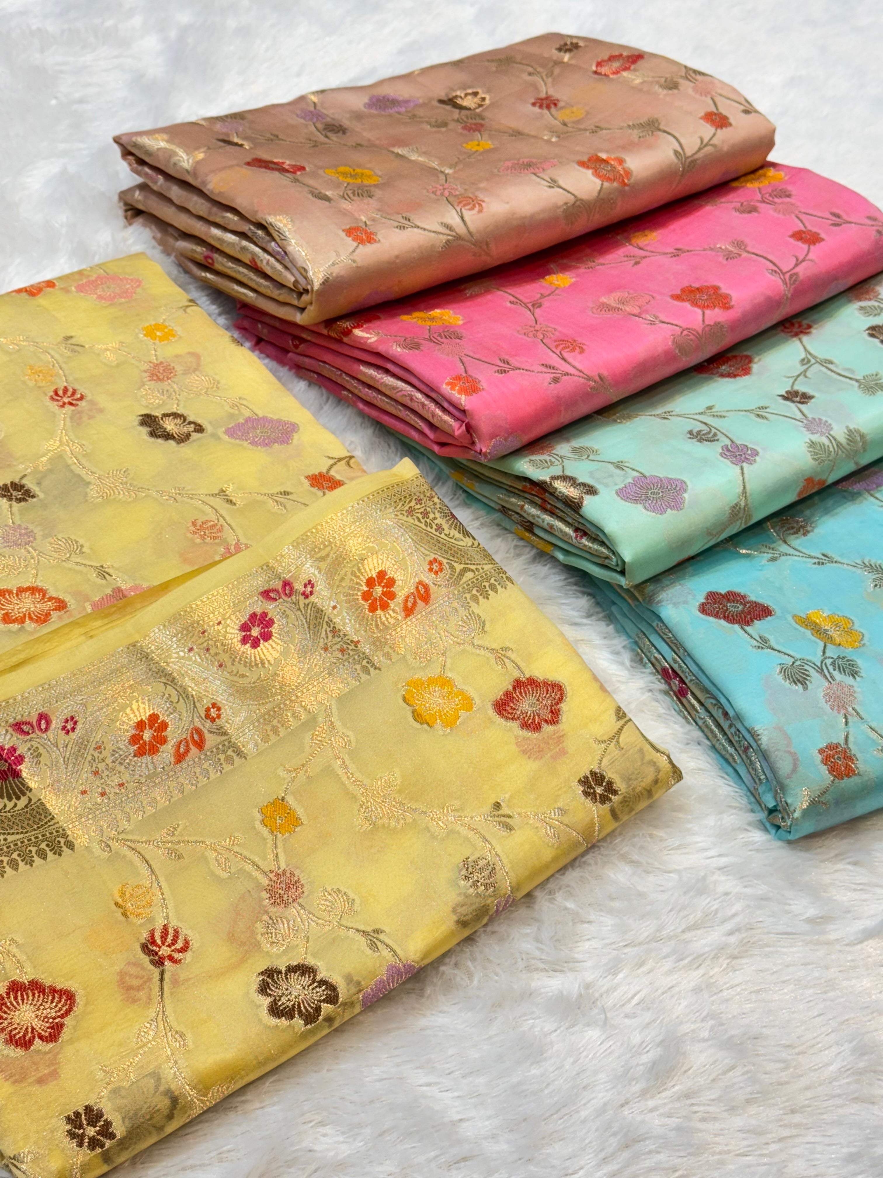 Lemon yellow 100% Pure Banarasi Raw Mango Silk Saree