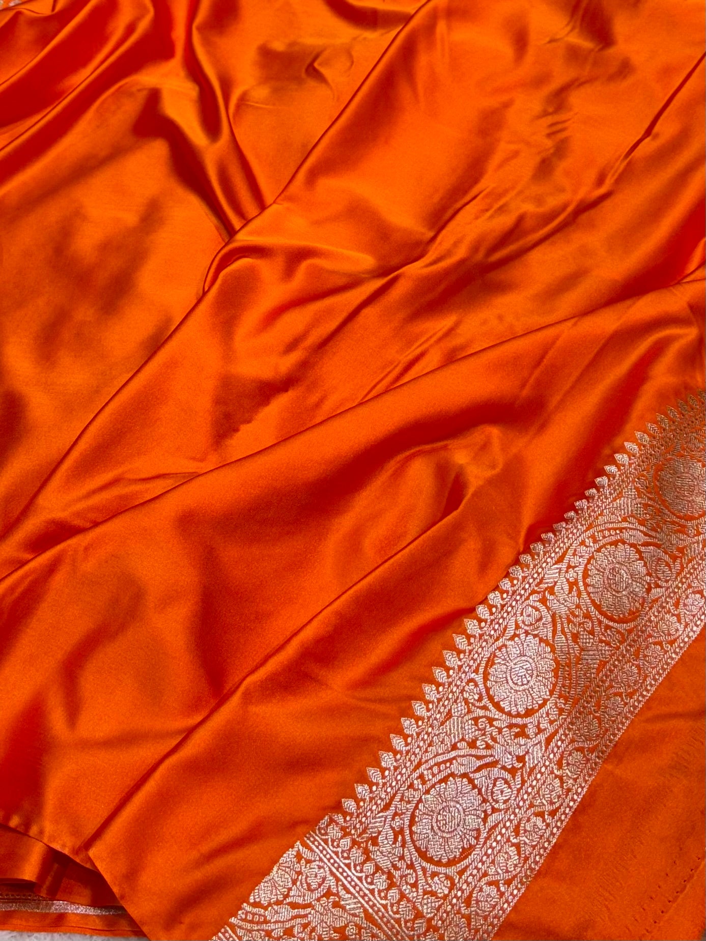 Fanta Orange Banarasi Soft Meenakari Mashru Silk Partywear Saree