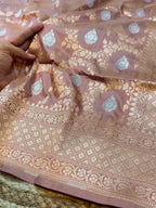 Beige 100% Pure Banarasi Katan Silk Meenakari Saree