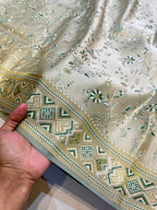 Green Banarasi Semi Katan Silk Pashmeena Partywear Saree