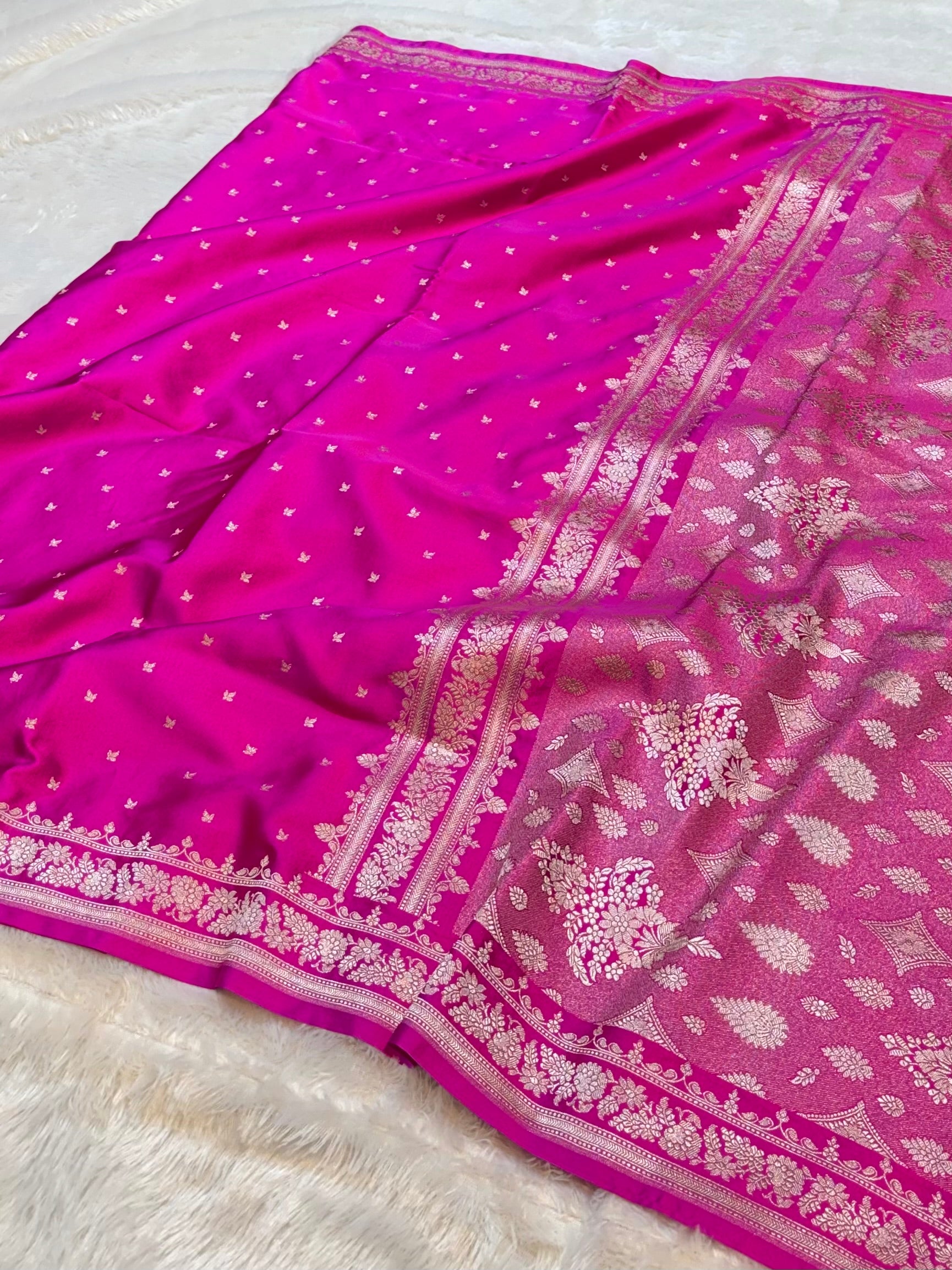 Rani Pink Banarasi Soft Mashru Silk Partywear Saree