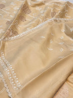 Beige Mango Silk Partywear Banarasi Embroidered Jaal with Tissue Applique Lightweight Sarees
