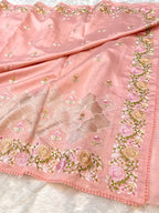 Peach Tussar Silk Partywear Banarasi Embroidery with Tissue Applique Lightweight Sarees
