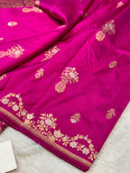 Magenta Pink 100% Pure Banaras Katan Silk Handloom Handwoven Pattu Saree