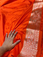 Prebook | Fanta Orange 100% Pure Banarasi Katan Silk Meenakari Saree