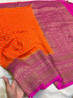 Orangish Peach Pure Banarasi Premium Khaddi Georgette Double Border Saree