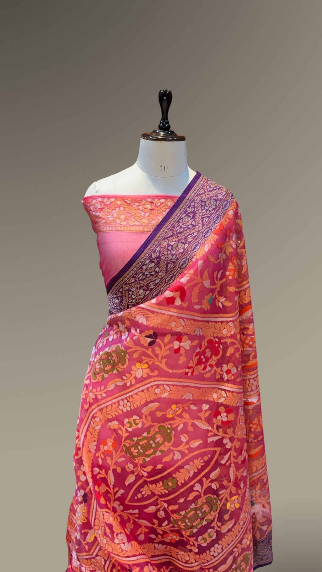 Prebook | Pink Pure Banarasi Ektara Kora Jamdani Saree