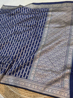 Navy Blue Banarasi SemiKatan Silk Partywear Saree