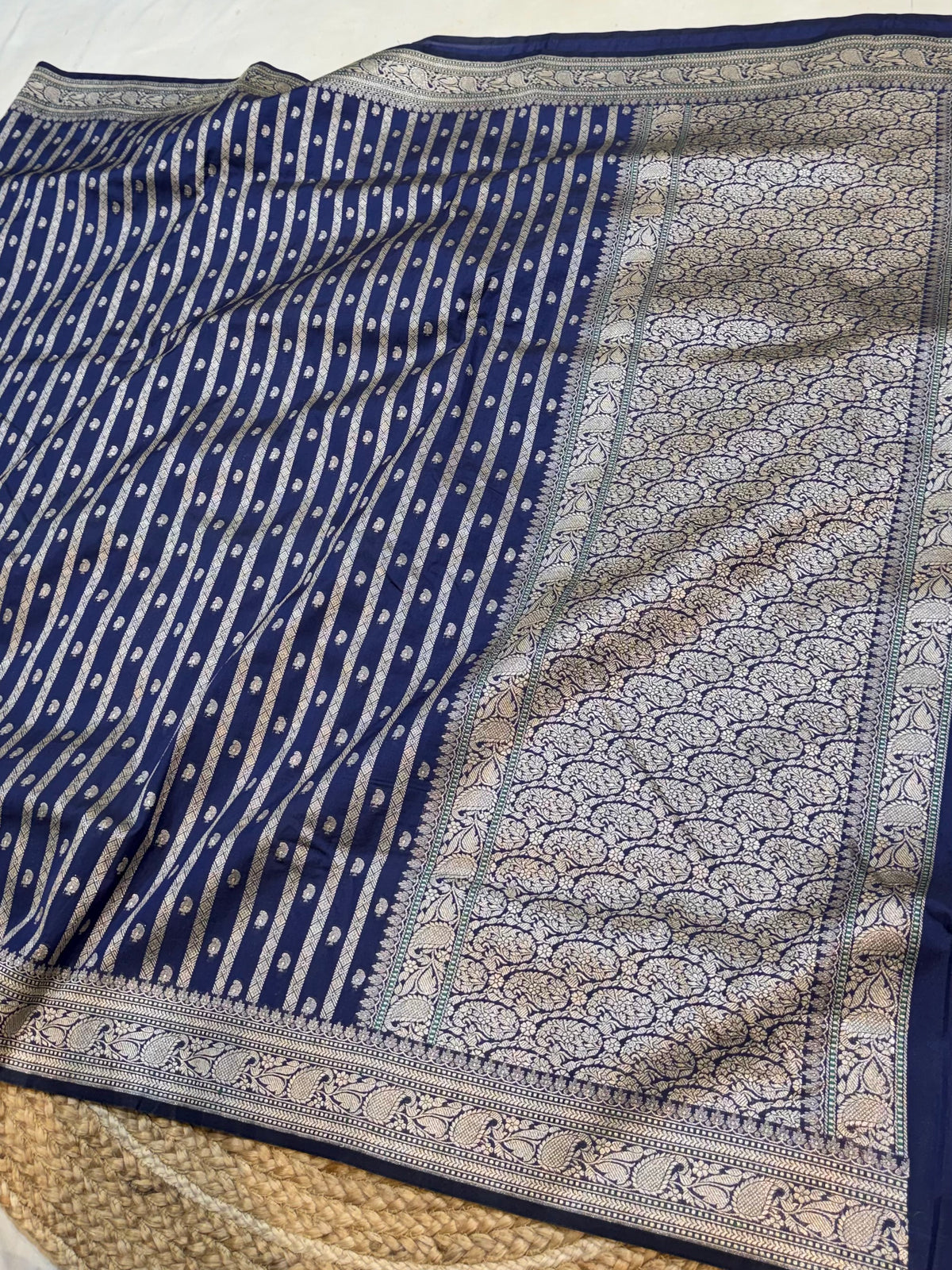 Navy Blue Banarasi SemiKatan Silk Partywear Saree