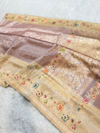 Diamond Golden Pure Banarasi Tissue Silk Tilfi Handloom Handwoven Saree