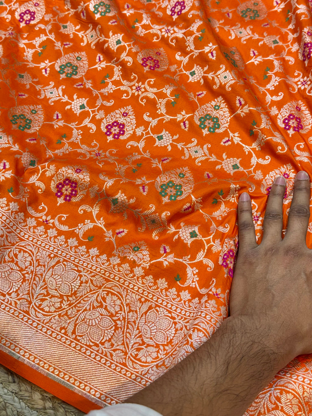 Fanta Orange 100% Pure Banarasi Katan Silk Meenakari Saree