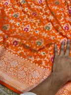 Fanta Orange 100% Pure Banarasi Katan Silk Meenakari Saree