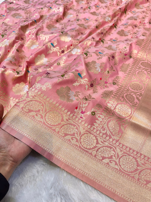 Baby Pink Banarasi SemiKatan Silk Partywear Saree