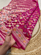 Rani Pink 100% Pure Banarasi Khaddi Georgette Meenakari Saree