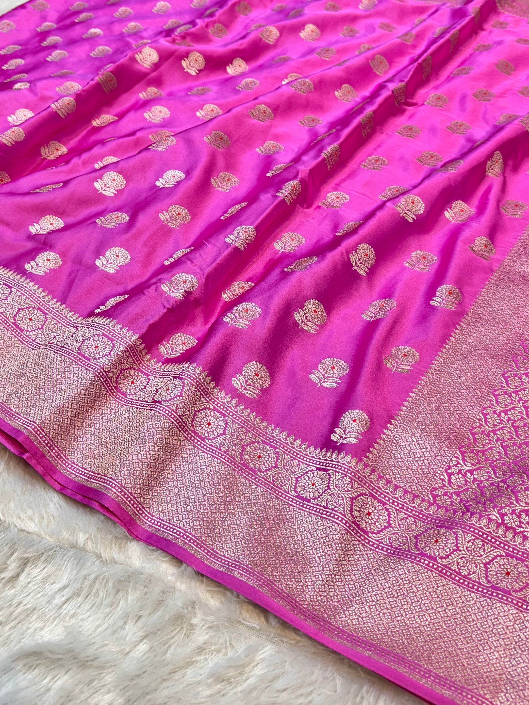 Fuchsia Pink Banarasi Soft Meenakari Mashru Silk Partywear Saree