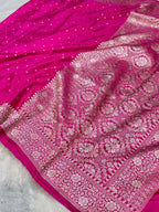 Rani Pink Banarasi Soft Meenakari Mashru Silk Partywear Saree