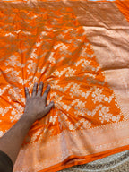 Prebook | Fanta Orange 100% Pure Banarasi Katan Silk Saree
